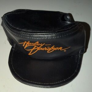 Harley-Davidson Black Leather Dog Cap with Orange Script